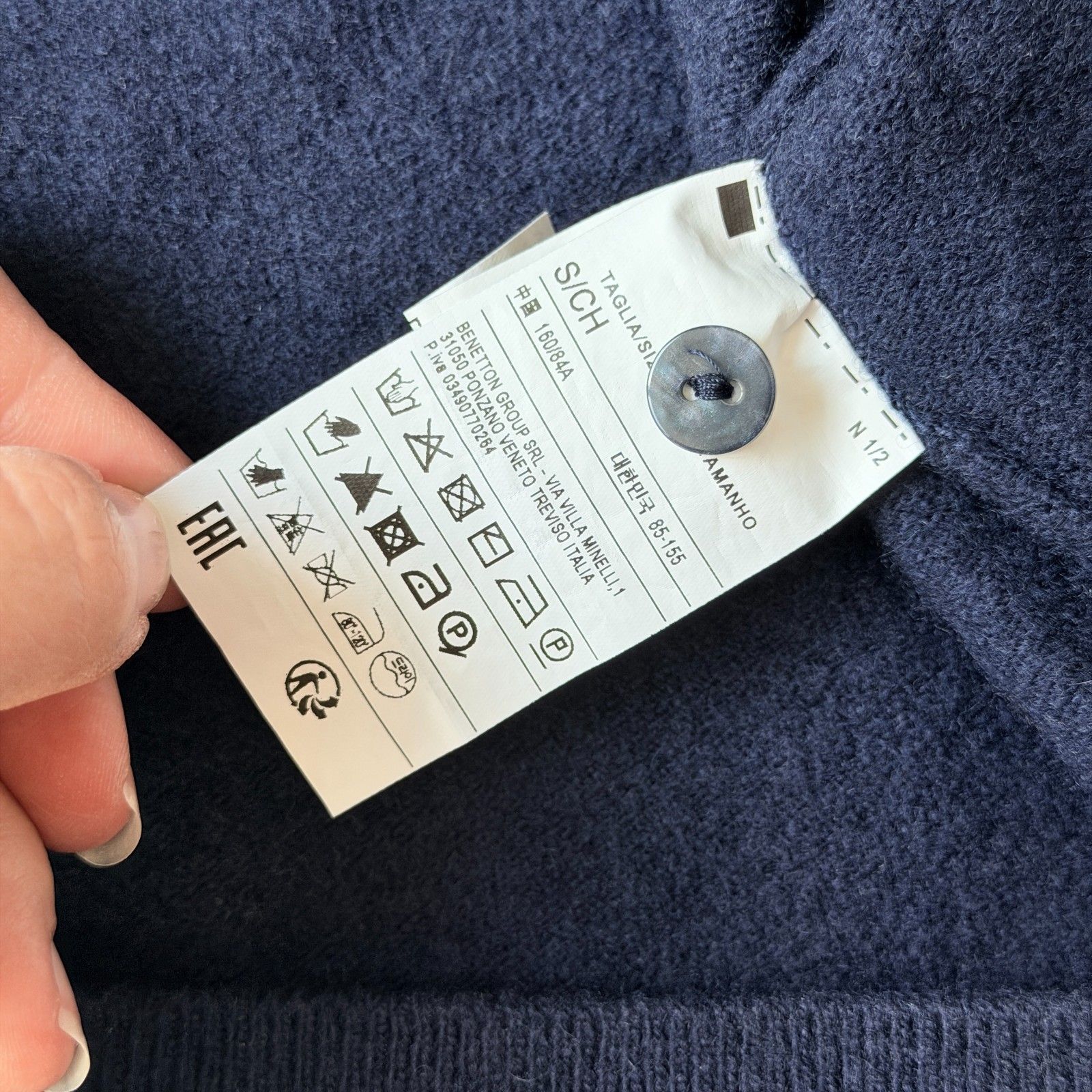 United Colors Of Benetton 100% New Wool Cardigan Sweater Navy Blue Women's Small — image 4 of 8